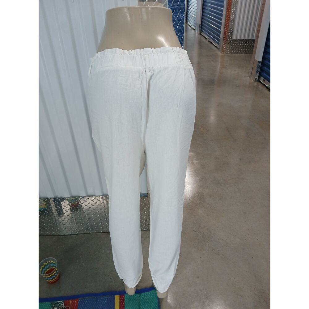 Love Tree Pull on Pants/White/Linen Blend/ Elastic Waist Band/Size L
